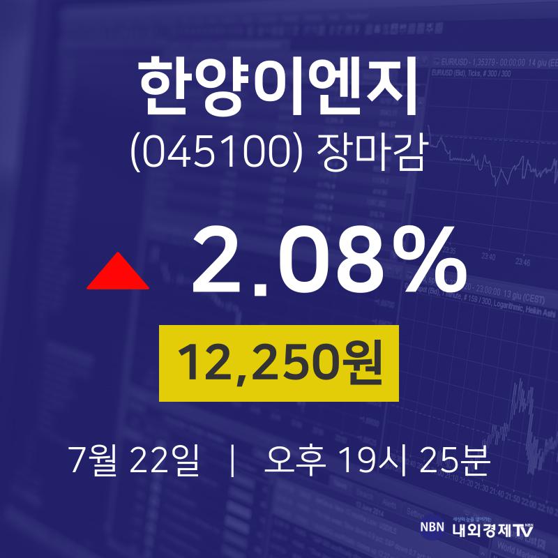 [특징주분석 주가정보]  22일 한양이엔지 마감증시 12250원...
