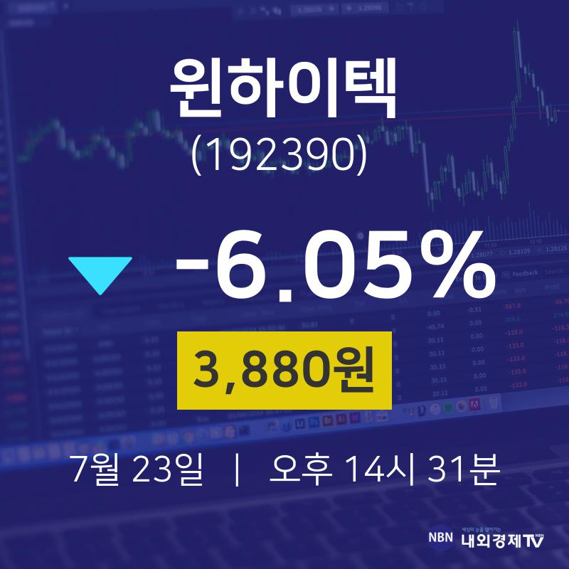 오늘주식 윈하이텍 주가 23일  현재 3880원 