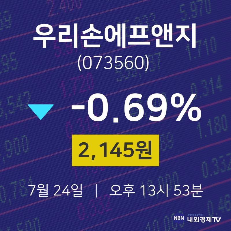 투자주식 우리손에프앤지 주가 24일  현재 2145원 