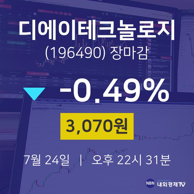 [특징주분석 종목정보]  24일 디에이테크놀로지 마감증시 3070원...