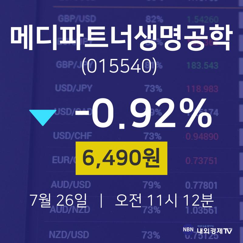 7월 26일 메디파트너생명공학 주가차트 -0.92% 6490원 