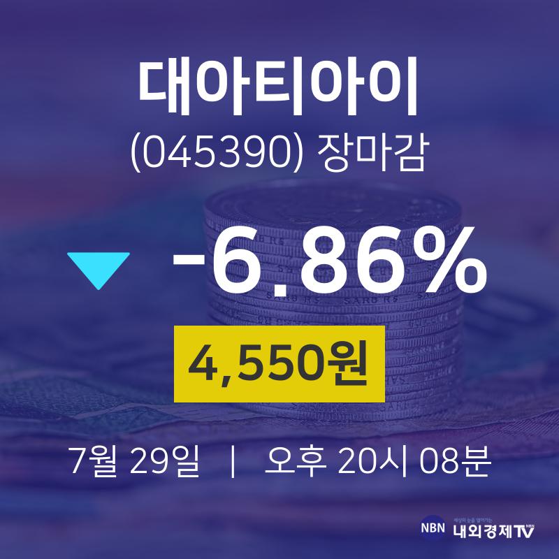[인기주분석 주가정보]  29일 대아티아이 마감증시 4550원...