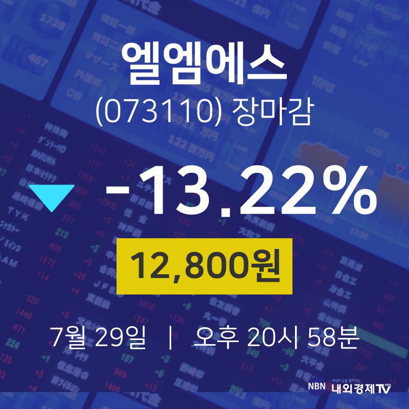 [특징주분석 매매동향] 7월 29일 엘엠에스 12800원으로 장 마감