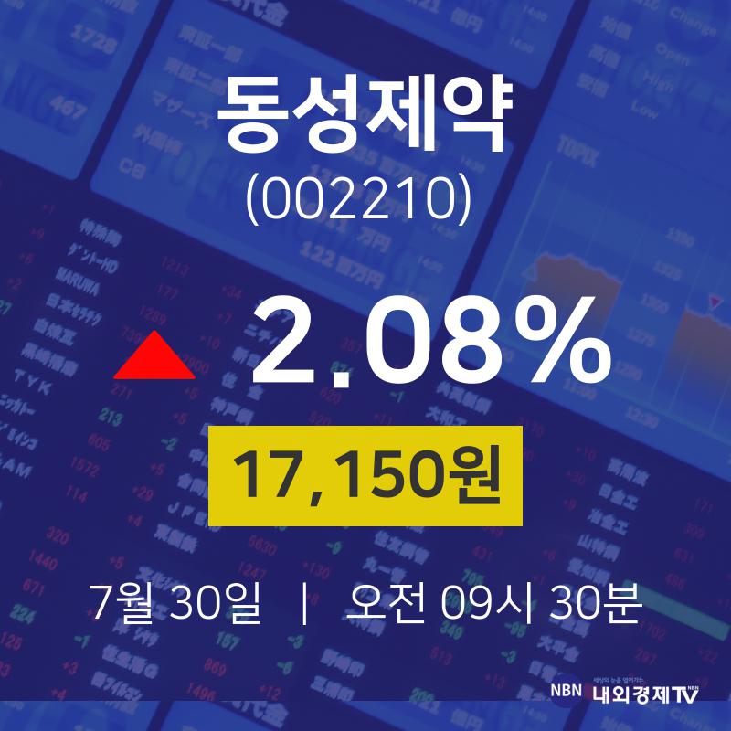 7월 30일 동성제약 주식주가 17150원  2.08%