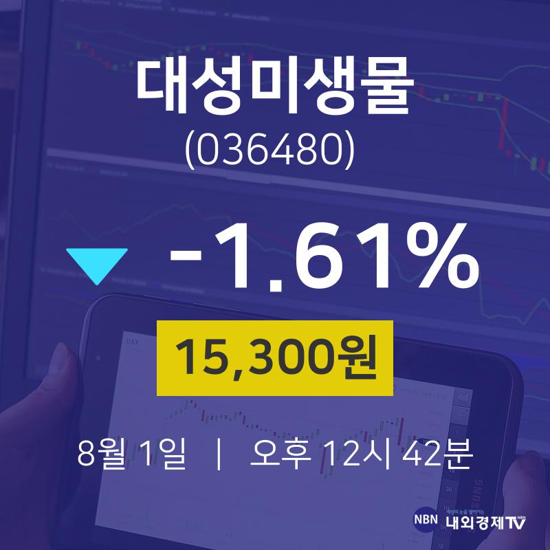 8월 1일 대성미생물 오늘주식 -1.61% 15300원 