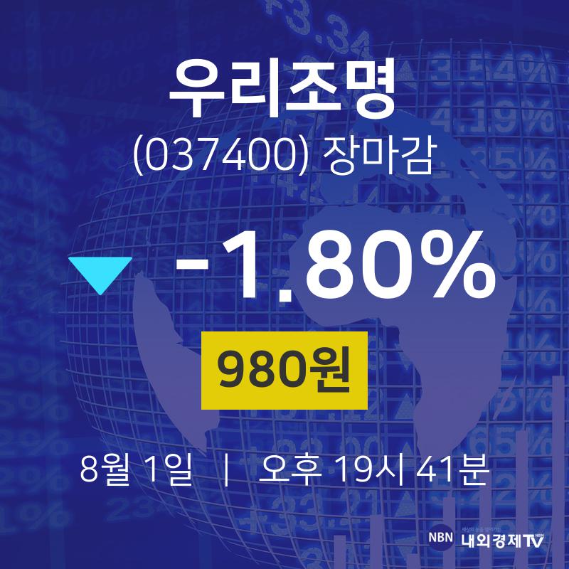 [특징주분석 주가정보]  1일 우리조명 마감증시 980원...