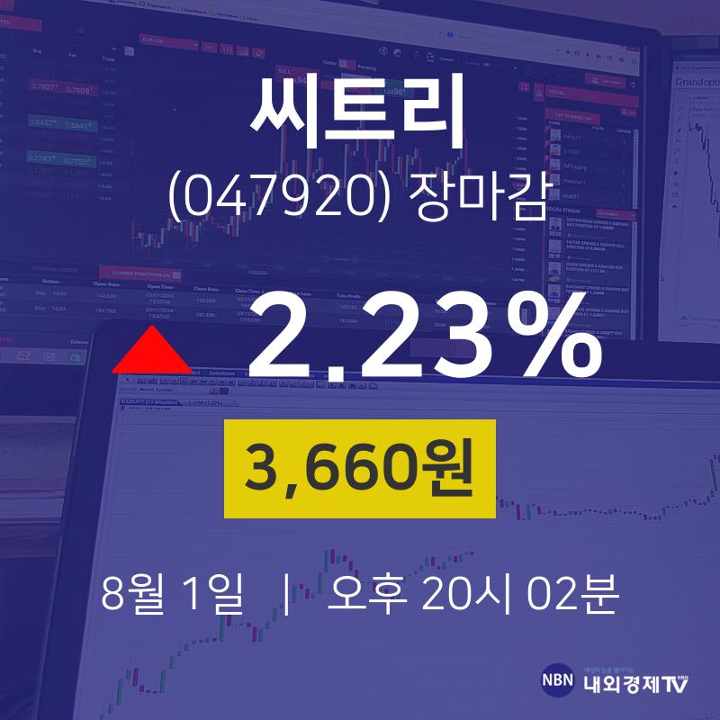 [특징주 주가정보]  1일 씨트리 마감증시 3660원...