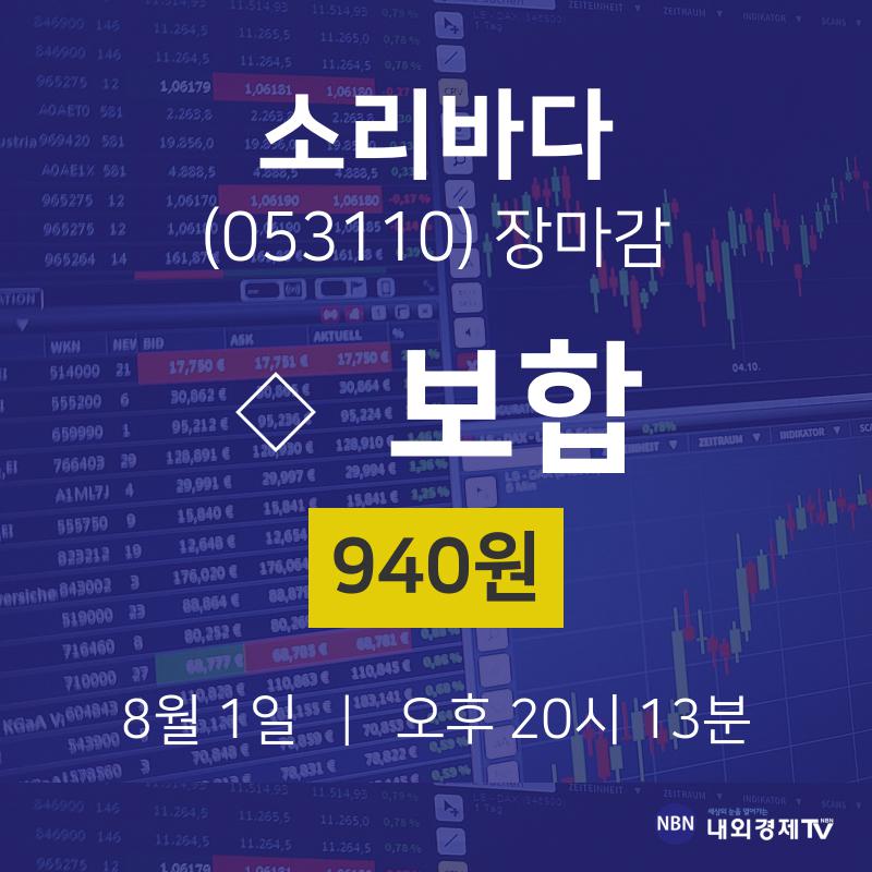 [특징주 종목정보]  1일 소리바다 마감증시 940원...