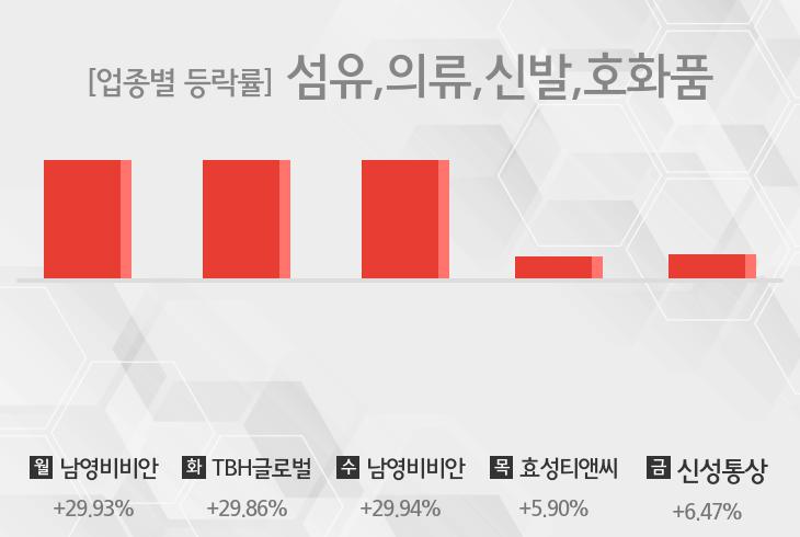 [주간 섬유,의류,신발,호화품 업종 리포트] 8월 1주차 남영비비안, TBH글로벌, 효성티앤씨, 신성통상 등 강세