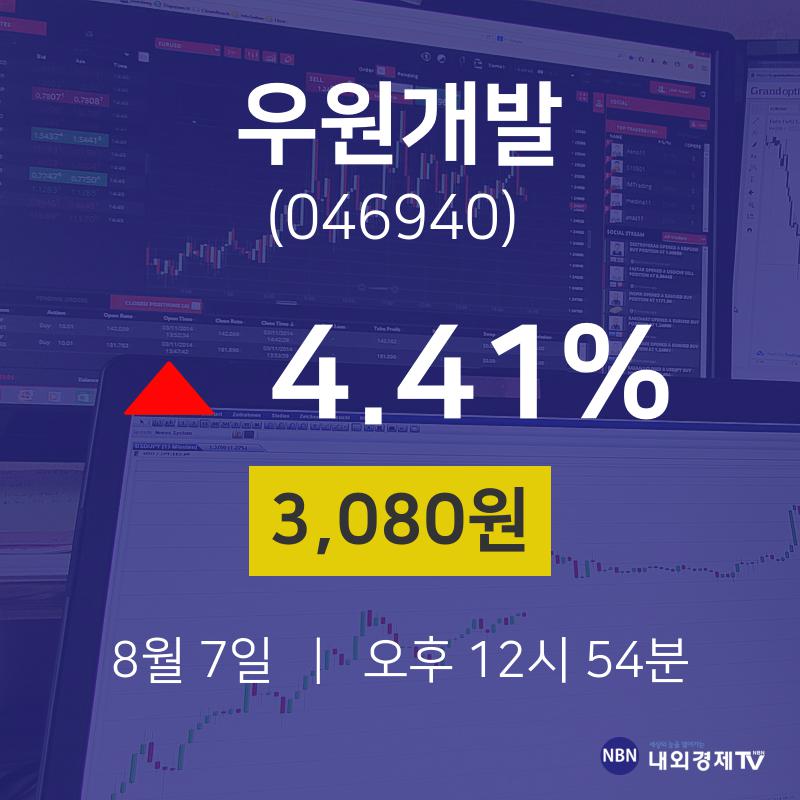 주식현황 우원개발 주가 7일  현재 3080원 