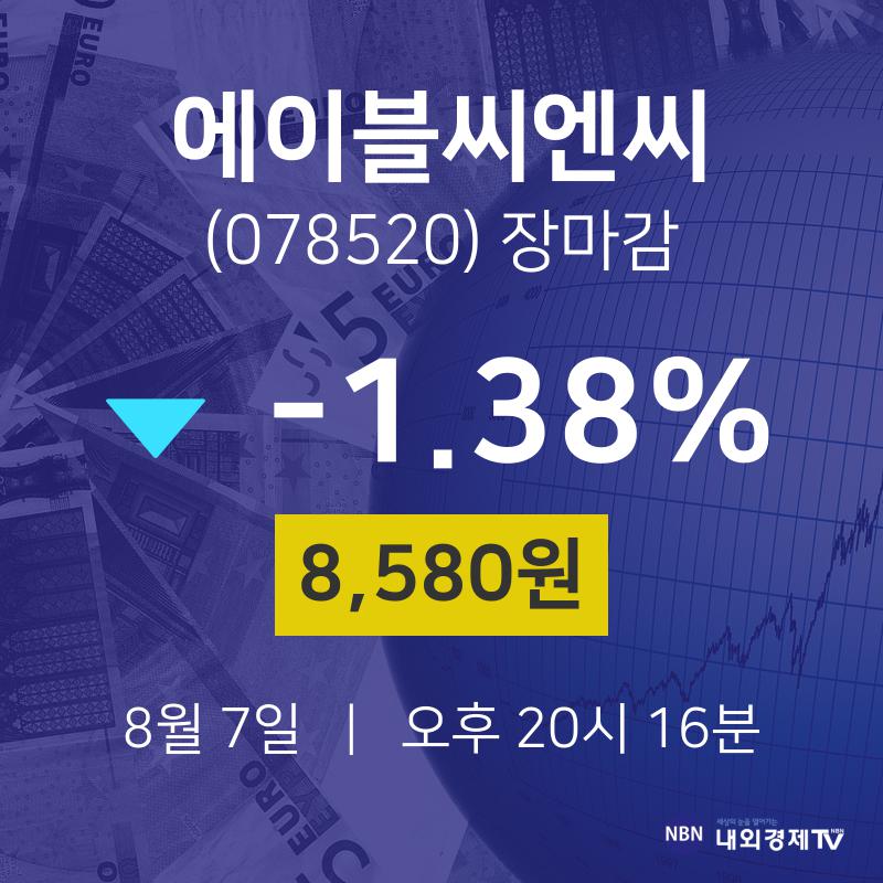 [인기종목 매매동향]  7일 에이블씨엔씨 마감증시 8580원...