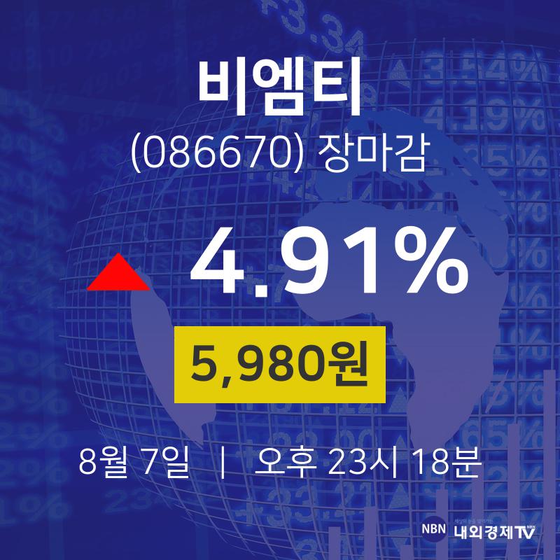 [상장주 종목정보] 8월 7일 비엠티 5980원으로 장 마감