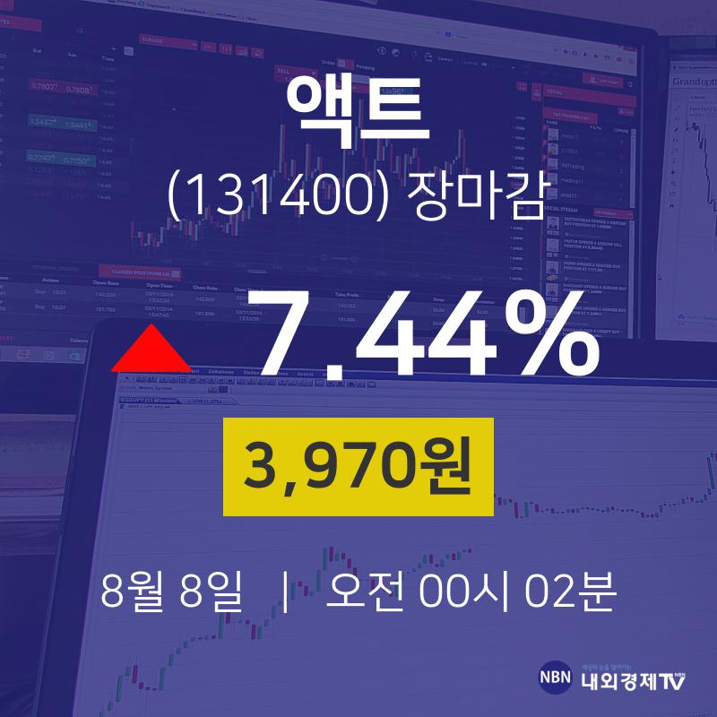 [인기주 종목정보]  8일 액트 마감증시 3970원...