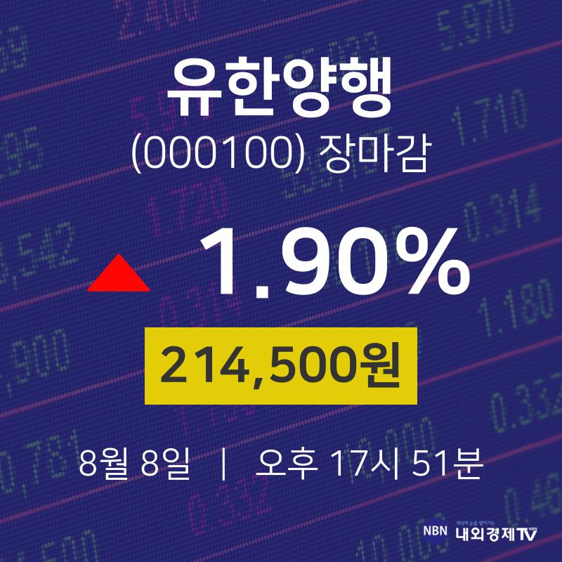 [특징주분석 매매동향] 8월 8일 유한양행 214500원으로 장 마감