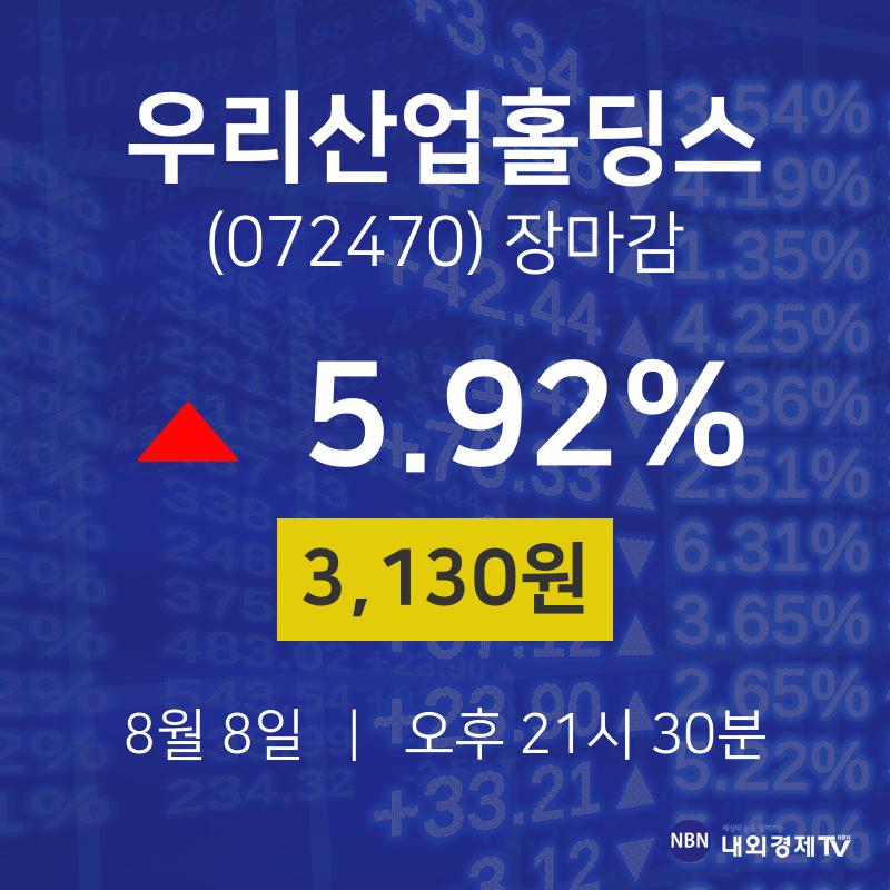[특징주분석 종목정보]  8일 우리산업홀딩스 마감증시 3130원...