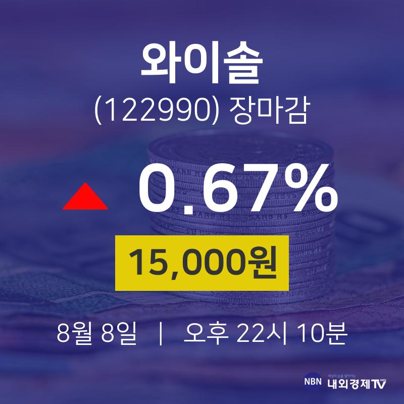 [특징주분석 종목정보] 8월 8일 와이솔 15000원으로 장 마감