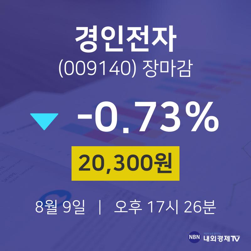 [특징주분석 종목정보]  9일 경인전자 마감증시 20300원...