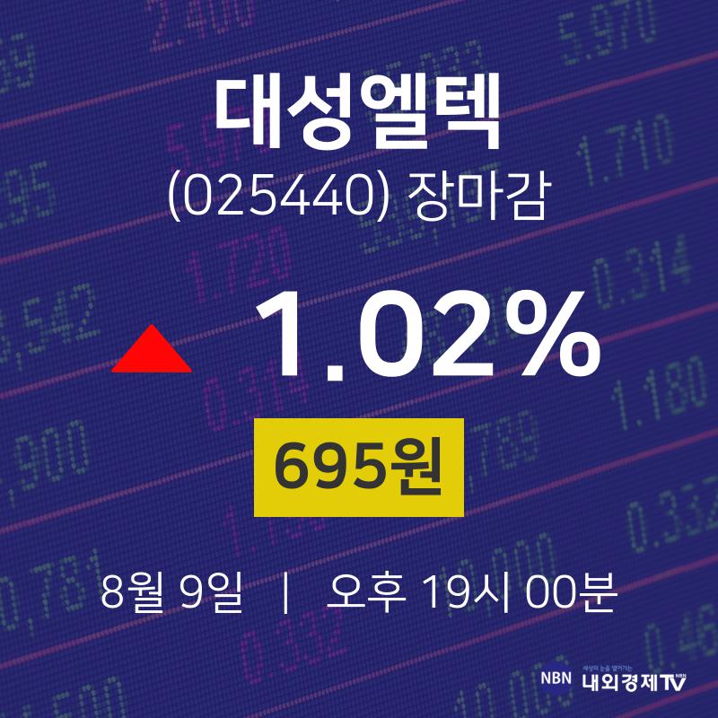 [상장주 주식시세] 8월 9일 대성엘텍 695원으로 장 마감