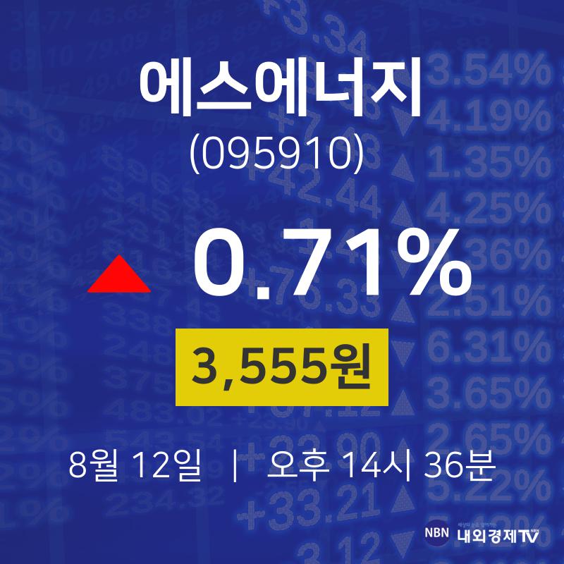 에스에너지오늘주식시장  12일  현재 3555원 