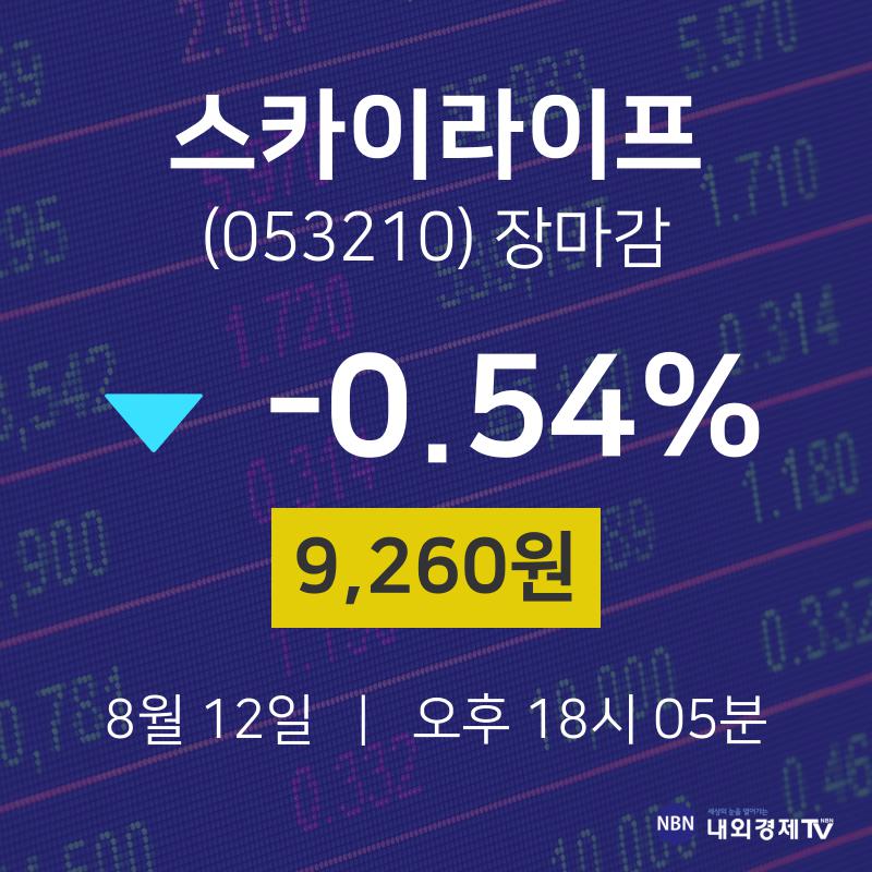 [상장주 주식시세]  12일 스카이라이프 마감증시 9260원...