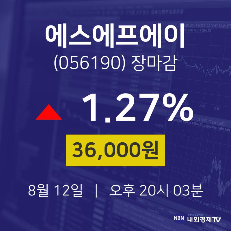 [특징주분석 매매동향]  12일 에스에프에이 마감증시 36000원...