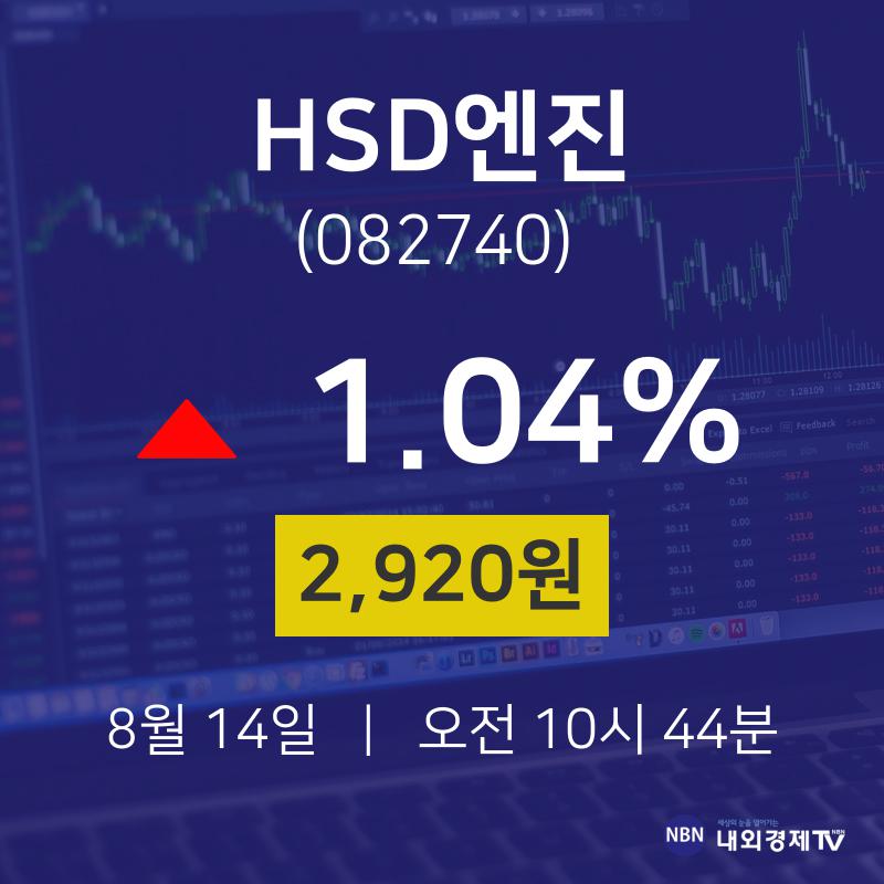 8월 14일 HSD엔진 실시간주식현황 1.04% 2920원 