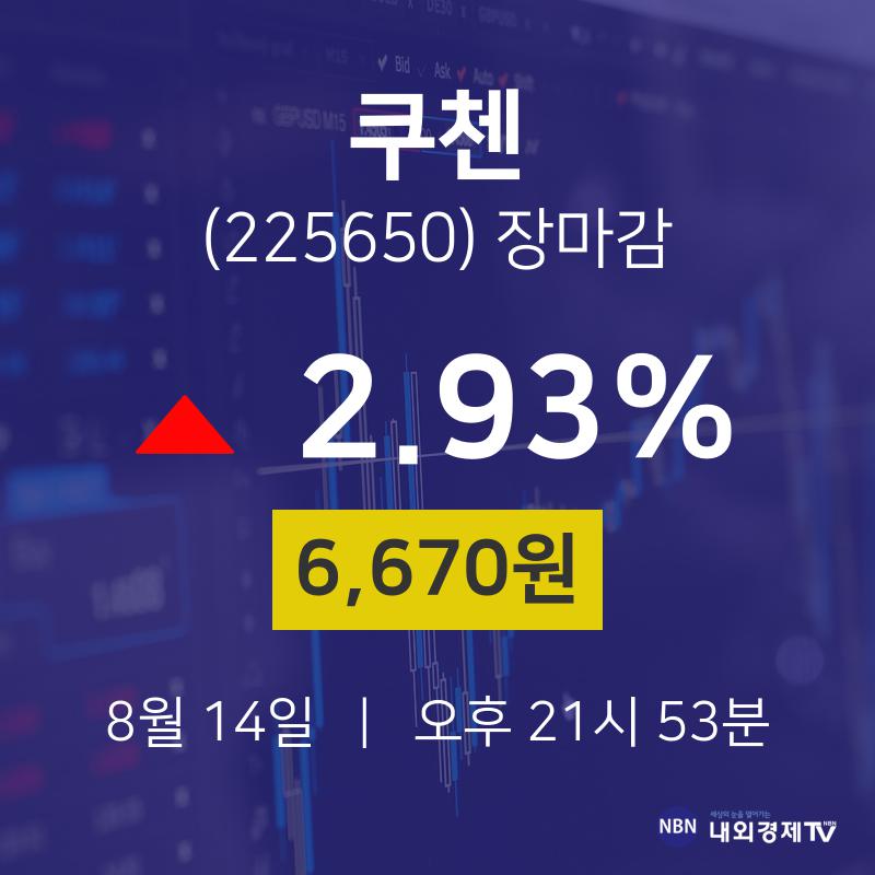 [특징주 종목정보]  14일 쿠첸 마감증시 6670원...