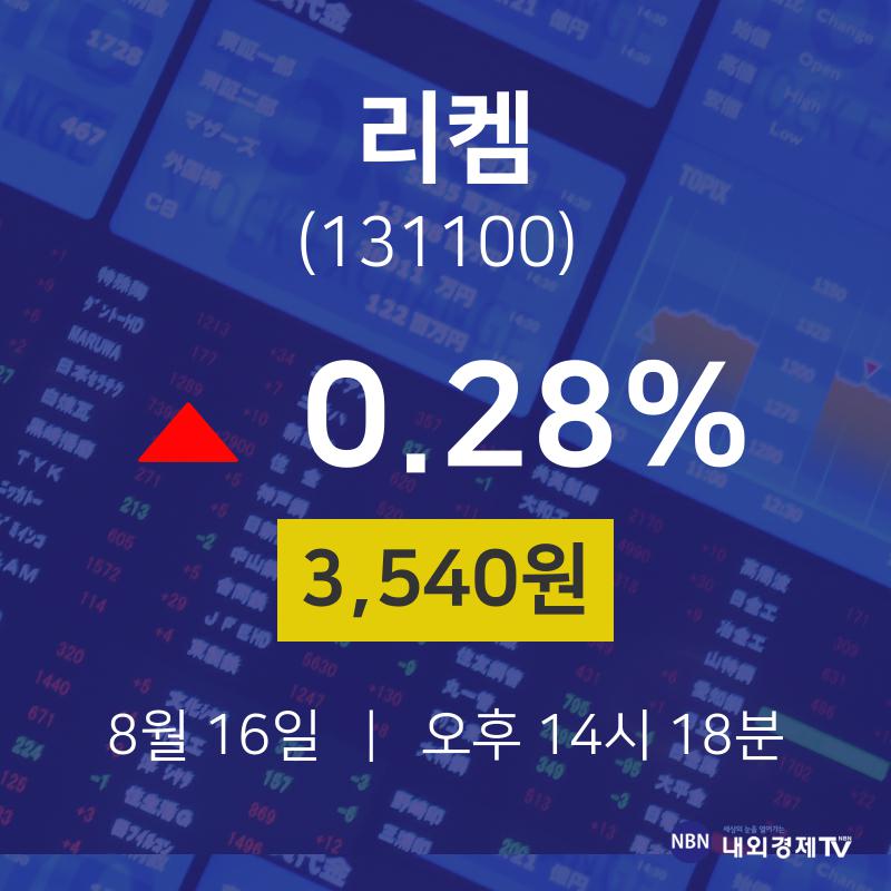 8월 16일 리켐 오늘주식시세 0.28% 3540원 