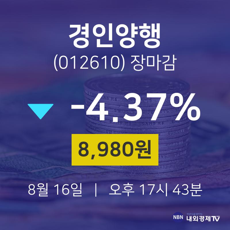 [인기종목 종목정보] 8월 16일 경인양행 8980원으로 장 마감