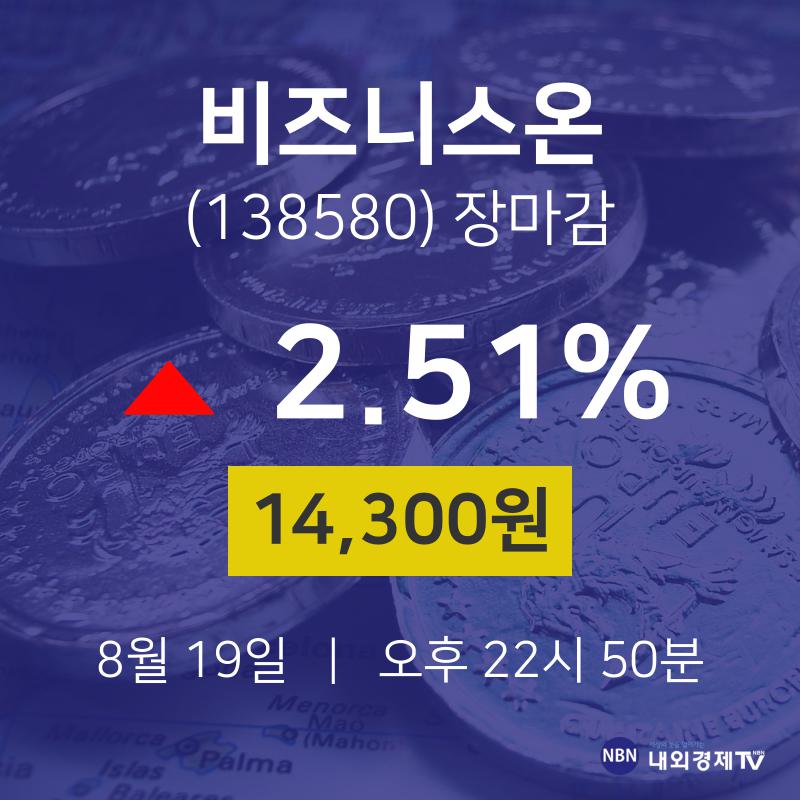 [특징주 주가정보]  19일 비즈니스온 마감증시 14300원...
