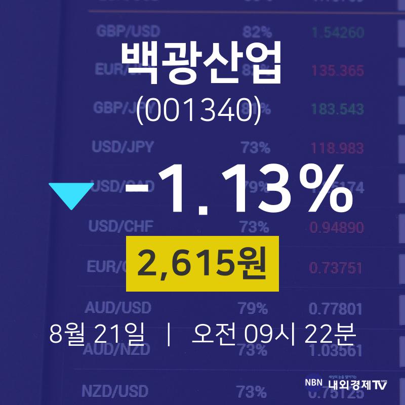 주식주가 백광산업 주가 21일  현재 2615원 