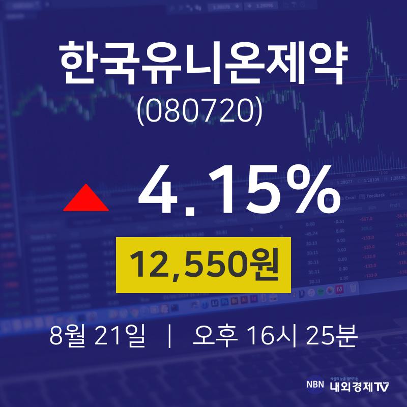 증권주식 한국유니온제약 주가 21일  현재 12550원 