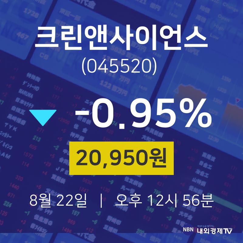 주식종목시세 크린앤사이언스 주가 22일  현재 20950원 