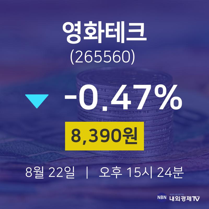 8월 22일 영화테크 주식실시간 -0.47% 8390원 