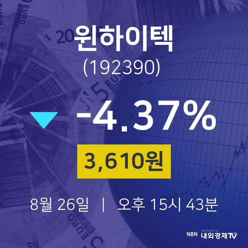 증권주식 윈하이텍 주가 26일  현재 3610원 