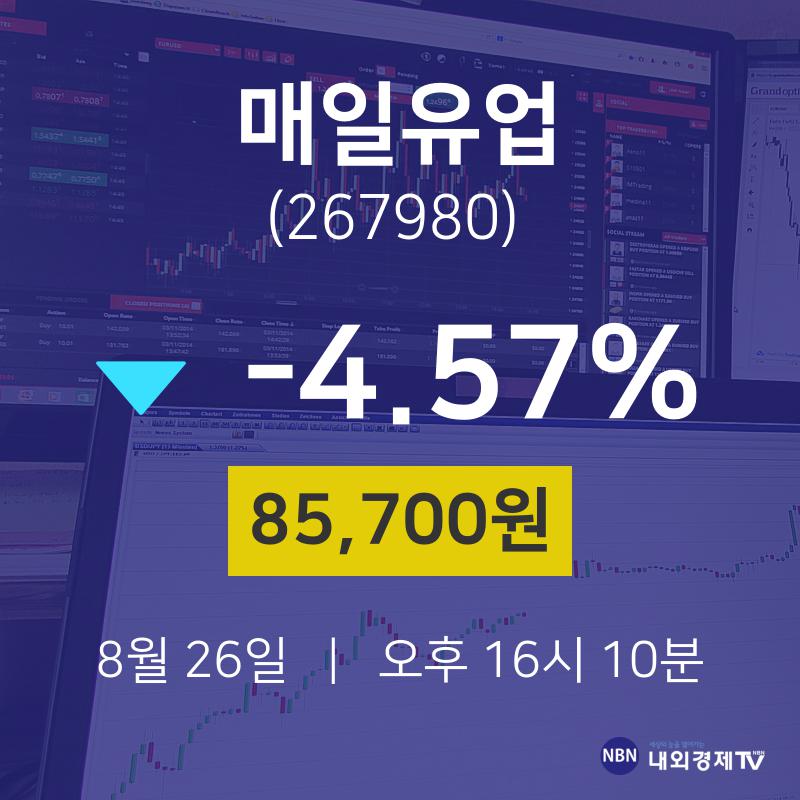 오늘주식시세 매일유업 주가 26일  현재 85700원 