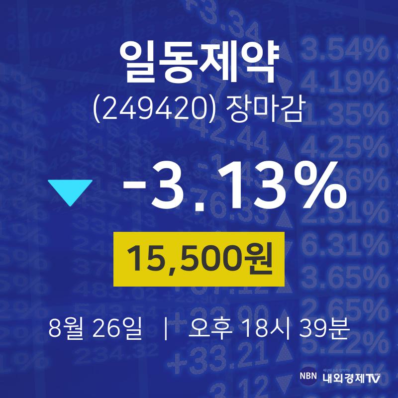 [상장주 주가정보] 8월 26일 일동제약 15500원으로 장 마감