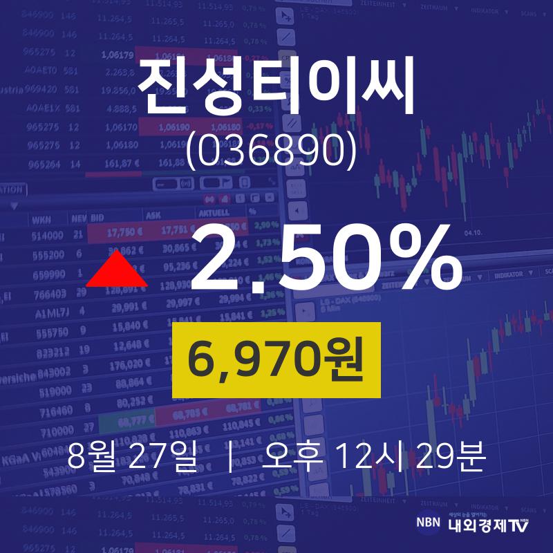오늘주식시장 진성티이씨 주가 27일  현재 6970원 