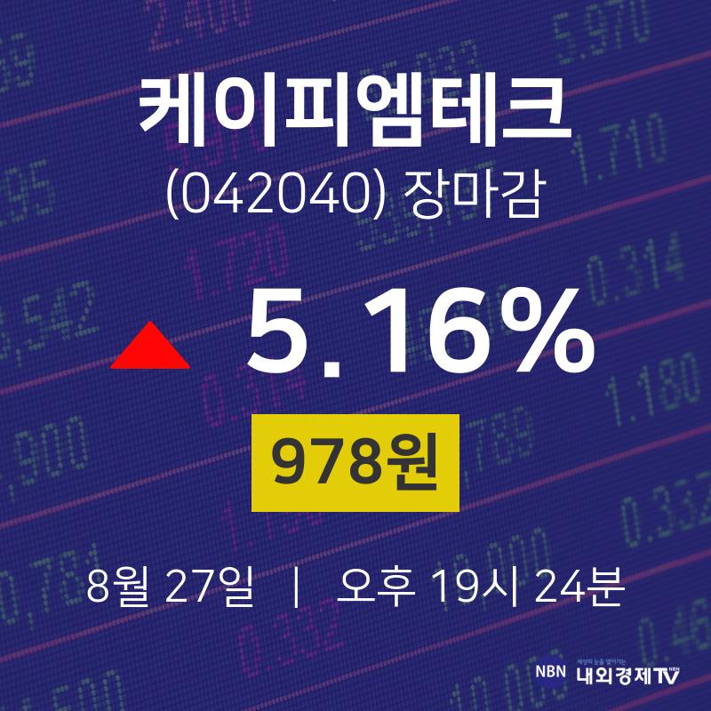 [특징주 주가정보]  27일 케이피엠테크 마감증시 978원...