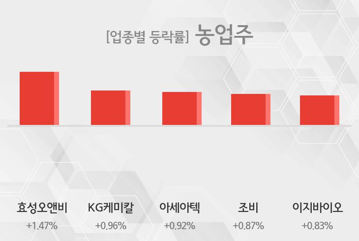 [28일 09시 농업주 테마주 오전 시황] 효성오앤비,KG케미칼 등이 주도...