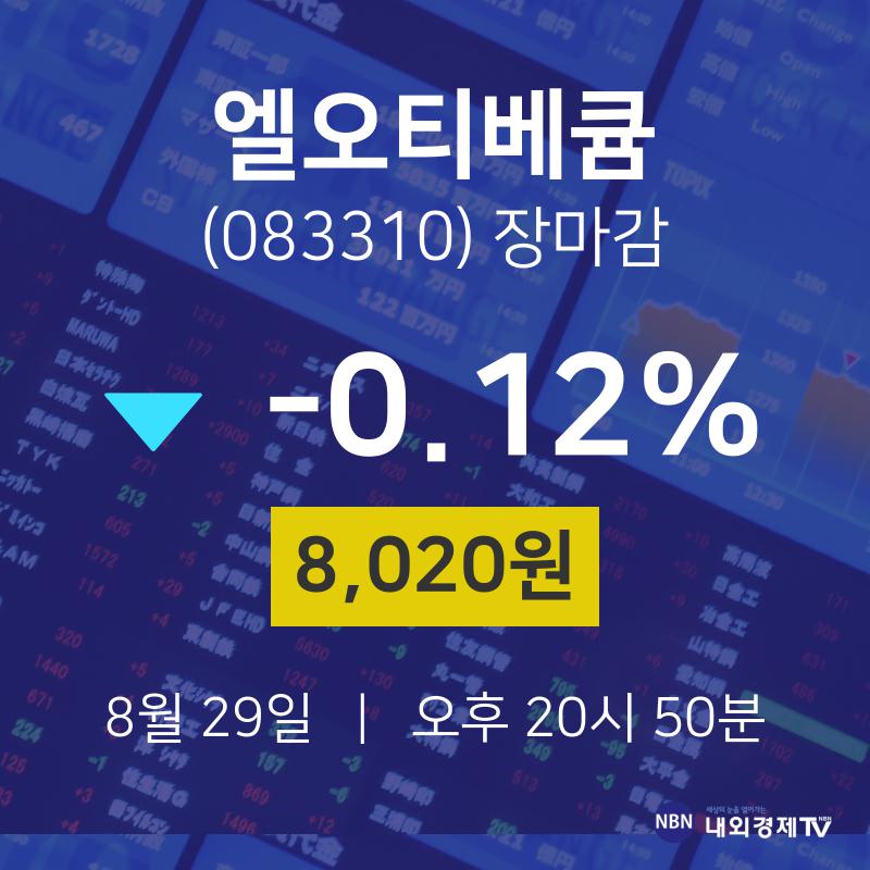 [특징주 주가정보]  29일 엘오티베큠 마감증시 8020원...