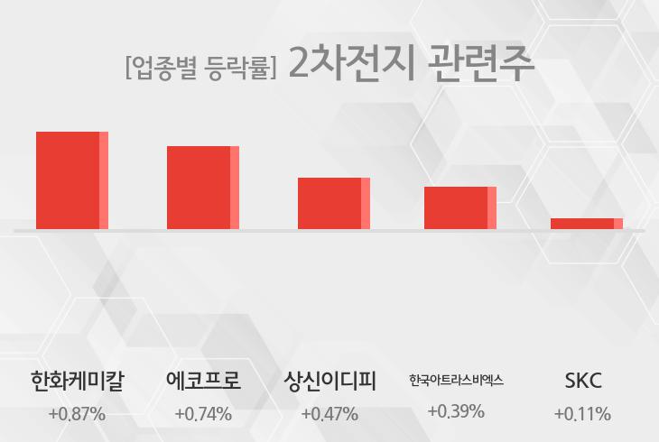 [2차전지 관련주 테마 마감시황] 한화케미칼,에코프로 등이 상승세 견인중