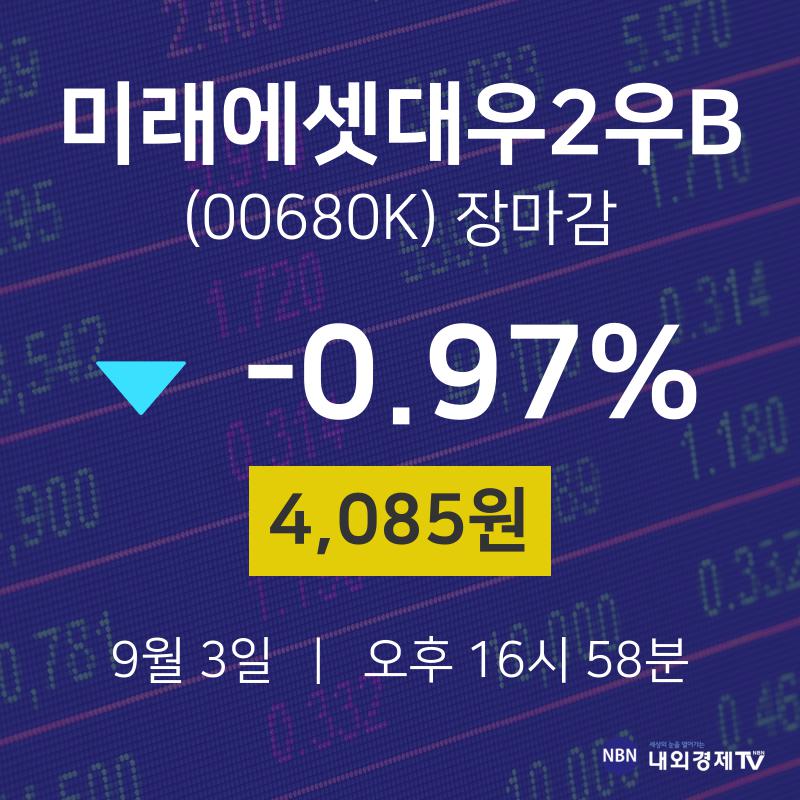 [특징주분석 종목정보]  3일 미래에셋대우2우B 마감증시 4085원...