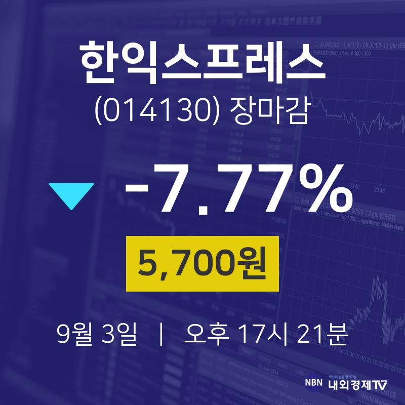 [특징주 종목정보]  3일 한익스프레스 마감증시 5700원...