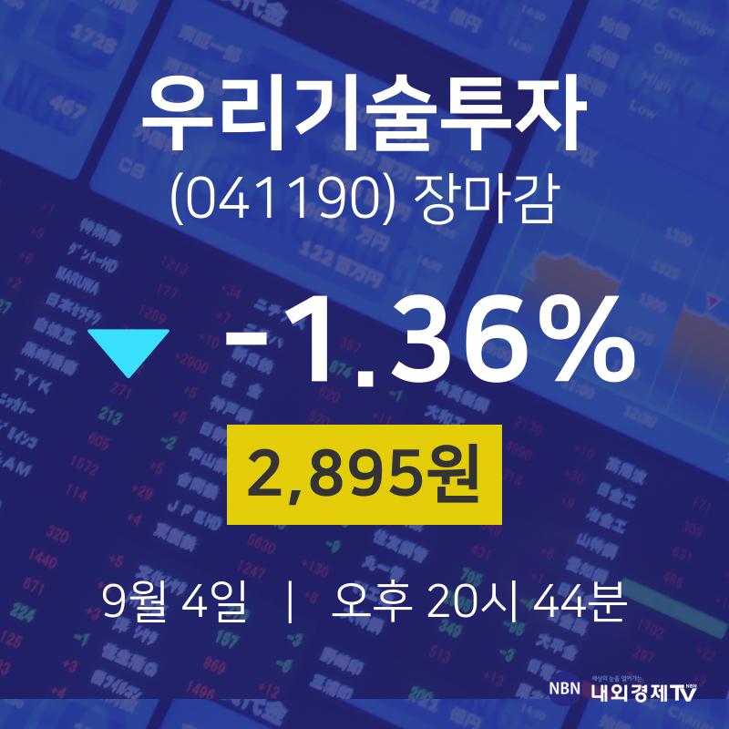 [특징주 종목정보]  4일 우리기술투자 마감증시 2895원...