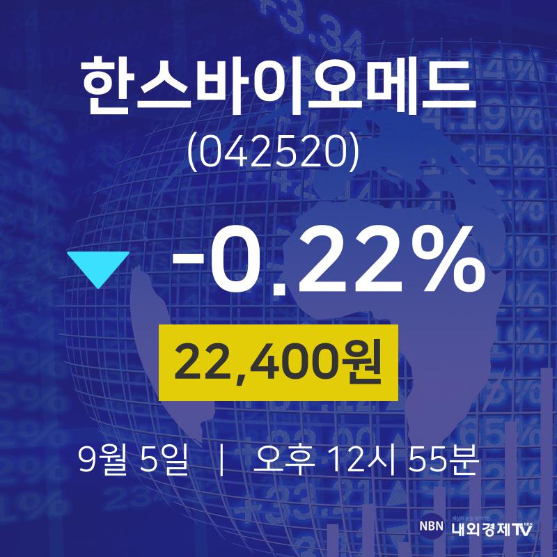 9월 5일 한스바이오메드 실시간증시 22400원  -0.22%