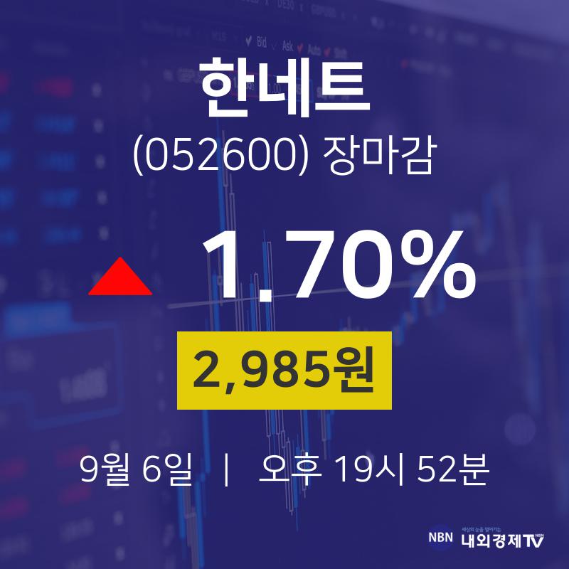 [인기주분석 주가정보]  6일 한네트 마감증시 2985원...