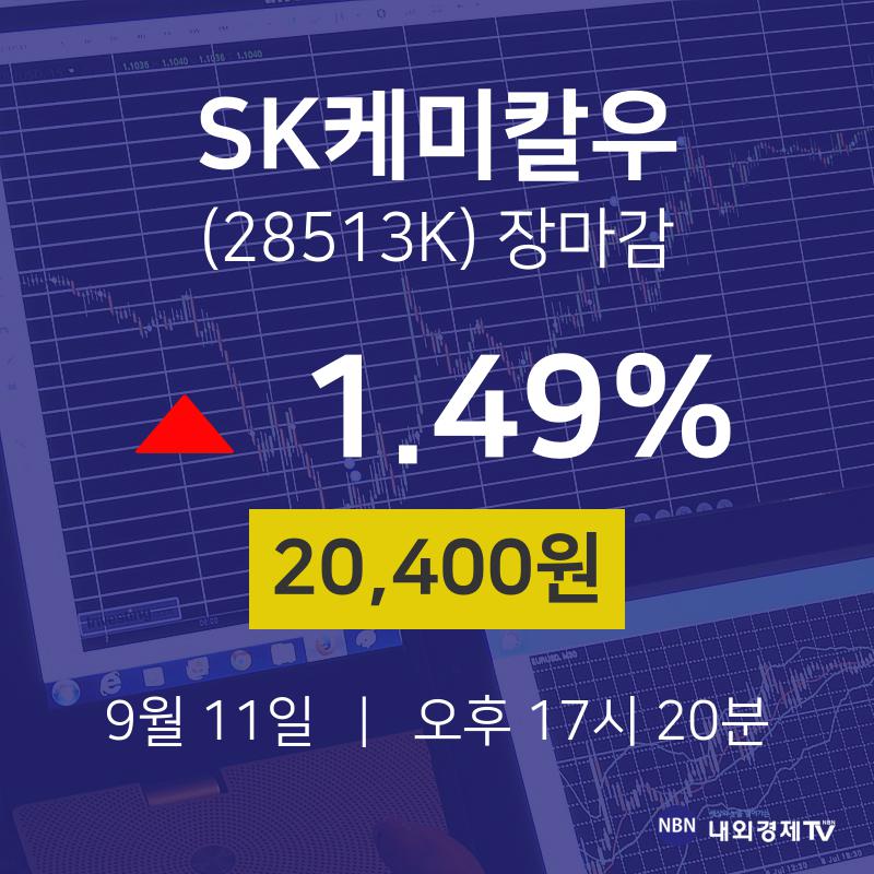 [인기주 주가정보]  11일 SK케미칼우 마감증시 20400원...