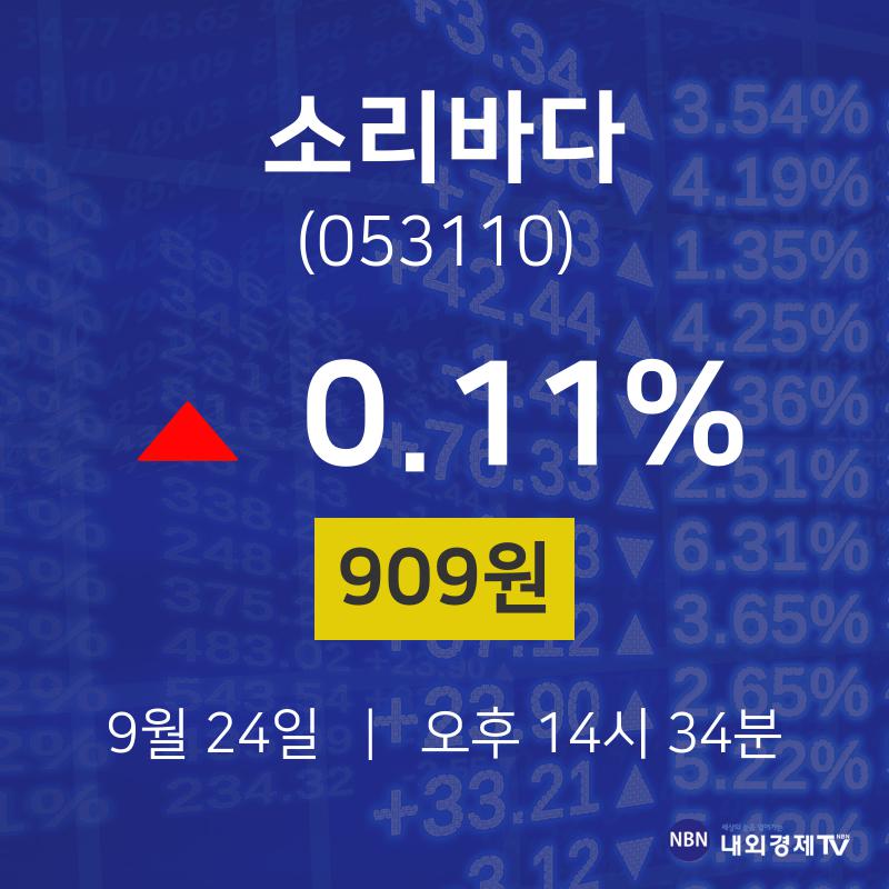 9월 24일 소리바다 오늘증시 0.11% 909원