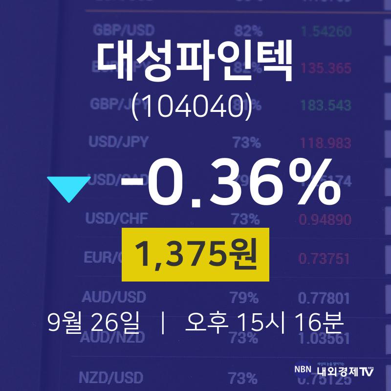 주식현재가 대성파인텍 주가 26일  현재 1375원